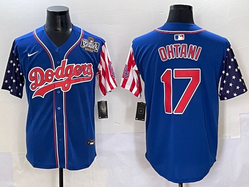 Men 2025 Los Angeles Dodgers #17 Ohtani Blue a generation of national flags Joint Name Nike MLB Jersey style 3